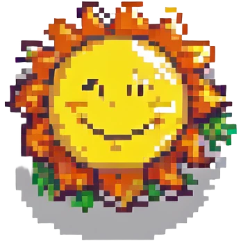 cheerful sun with a smiley face, pixel art style emoji
