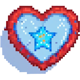 A red heart with a bright glowing blue star inside emoji
