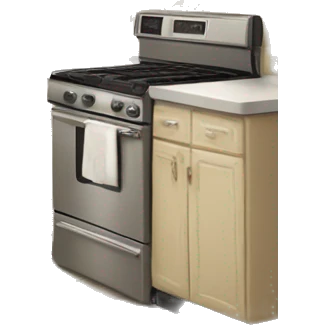 Realistic beige retro vintage kitchen with counters and cabinets emoji