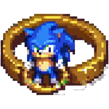 Add a pixel art gold ring in front of Sonic, preserving the classic pixel art style with clear pixel edges and limited color palette. emoji
