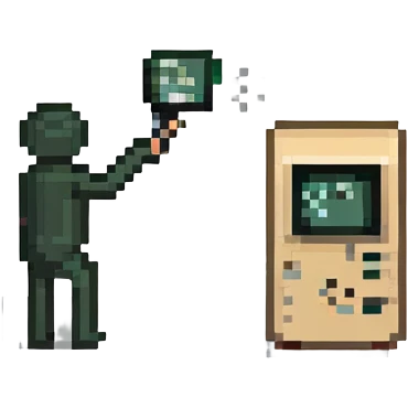 Stick figure throwing a tiny computer emoji