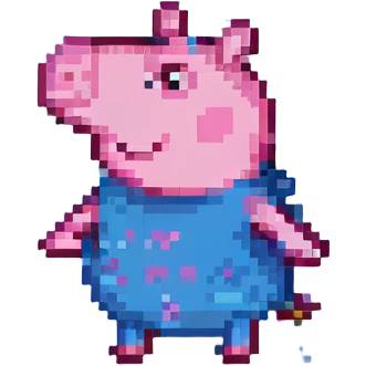 Peppa Pig, pixel art style, jumping, playful pose, 8-bit color palette emoji