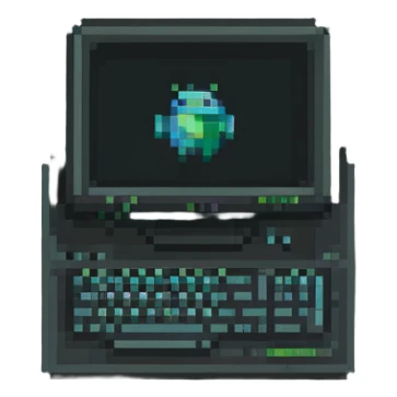 Computer with code on screen, programming logo sticker