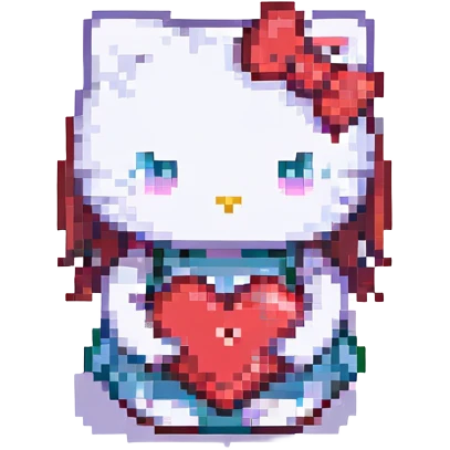 hello kitty pixel art holding a heart emoji