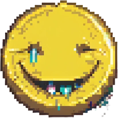 smiley face with missing teeth, pixel art style emoji