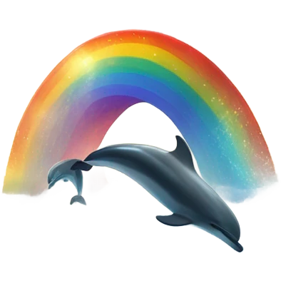 A sea sunset with a rainbow and dolphins emoji