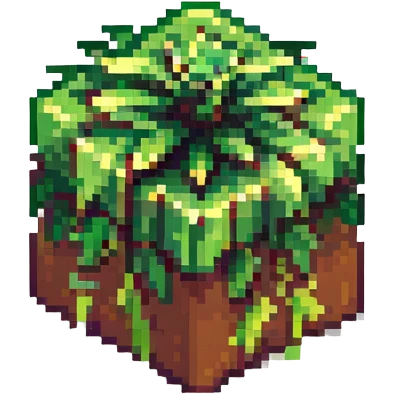 Minecraft grass block, square shape, brown and green, smooth, isometric emoji