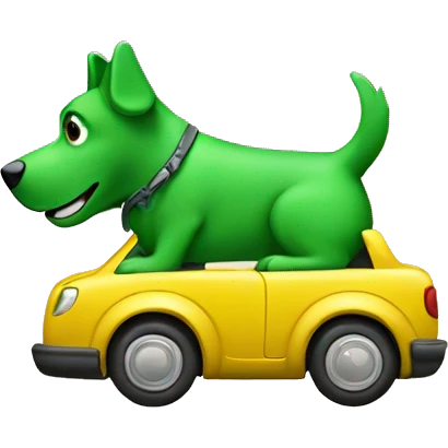 Green dog riding a car emoji
