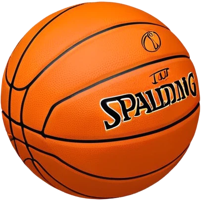 Ultra minimalist orange basketball with tiny NBA and Spalding logos, just simple black lines, no details, iOS emoji style emoji