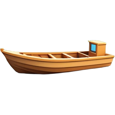 A 3D cartoon small boat floating on estuary water, with nearby reeds and horizon in view, bright lighting, photo frame, Memoji-style. emoji