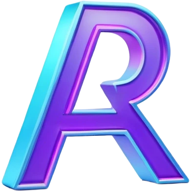 Futuristic emoji: the letters ‘R’ and ‘A’ (for Roxson AI) appearing as a holographic projection from a small device. Blue and purple neon glow, high-tech details, minimalistic background. emoji