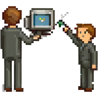Stick figure throwing a tiny computer emoji