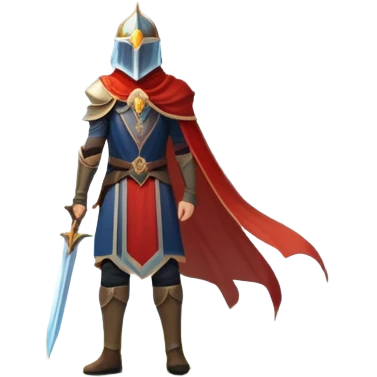 An icon featuring a hero with a closed visor, standing in a majestic, mystical landscape, inspired by RPGs like Elden Ring. The design includes a stunning, ethereal background with towering castles and distant mountains, symbolizing the adventure and mystery. Transparent background emoji