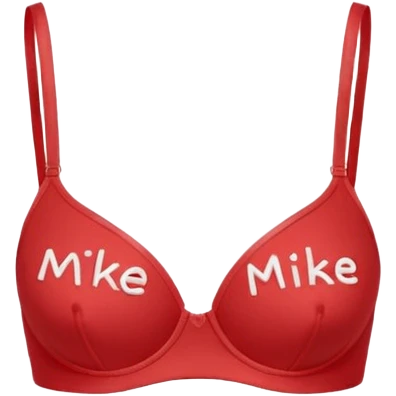 Red bra written mike on left chest like embroidery emoji