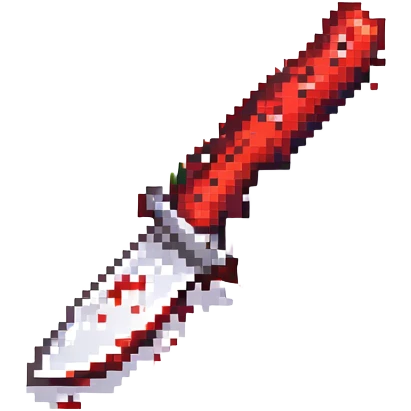 3D pixel art style knife with red blood details, stylized and striking appearance emoji
