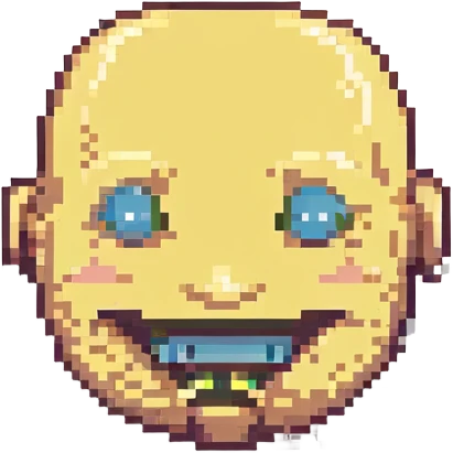 8-bit pixel art of a bald, smiley face with a low beard emoji