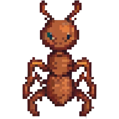 an emoji of an ant with body and legs made out of axes, pixel art style emoji