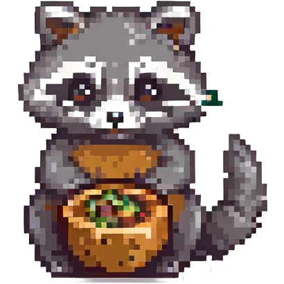 raccoon eating, pixel art style emoji