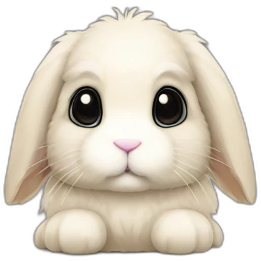 Fuzzy lop bunny with beige patches on the ears and back. He has a black patch on his eyes, between his eyes and on the right side of his nose. He is the hero of a profile called Pampuchowo. emoji