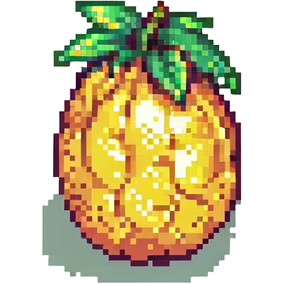 a glowing mango, pixel art style, luminous effect emoji