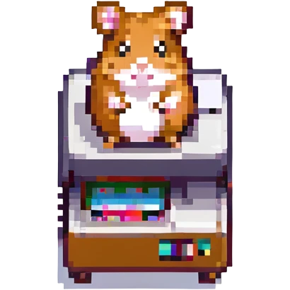small hamster standing on a printer, pixel art emoji