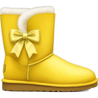 Yellow ugg boots with fur and yellow silver buckle and light yellow bow emoji