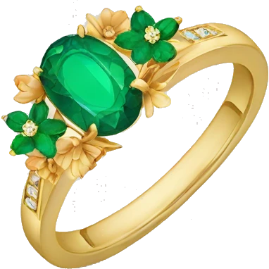 gold engagement ring with flowers around oval emerald  emoji