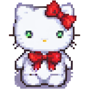 hello kitty pixel art with a red bow emoji