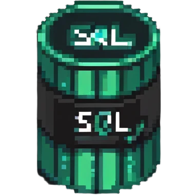 SQL logo with database cylinder icon and table structure emoji