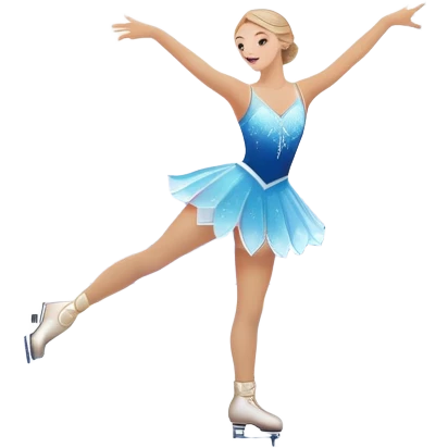 An icon featuring a shimmering rink, colorful spotlights, snowflakes gently falling from the sky, and an audience in the stands, with a snowy landscape visible through large windows with a graceful figure skater performing a spin on a sparkling ice rink. Transparent background. emoji