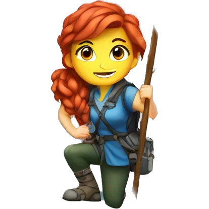 a red hair female mountaineer summitting EVEREST with greek flag emoji