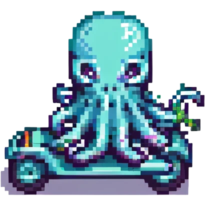 octopus riding a scooter, pixel art style emoji