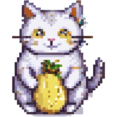 goofy cat with a banana body, pixel art style, retro game look emoji