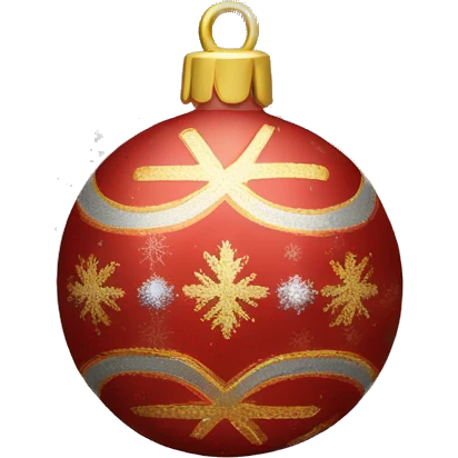 Create a smiley face of a Christmas tree toy in the form of a ball with patterns of snowflakes or stripes. The color of the ball is gold, red or silver to match the Christmas theme emoji