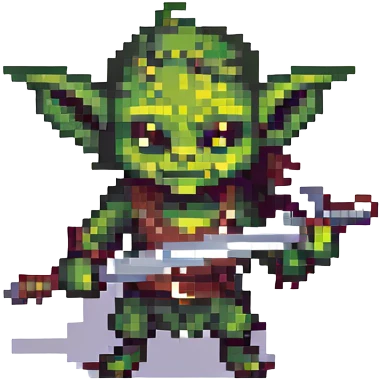 small goblin wielding a sword, pixel art style emoji