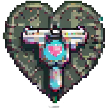 heart gun, pixel art style, retro video game look emoji