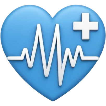 Minimal medical AI logo emoji, heart or shield shape, broken ECG line stylized as letters AI, flat vector style, clean modern healthcare design, blue and white, trustworthy, simple emoji