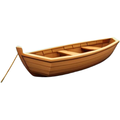 A 3D cartoon small boat floating on estuary water, with nearby reeds and horizon in view, bright lighting, photo frame, Memoji-style. emoji