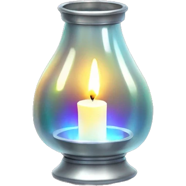 Realistic holographic silver metallic glass  latern with lit candle inside. emoji