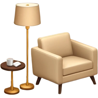 Isometric 3D corner of hotel room with modern floor lamp and modern beige armchair emoji