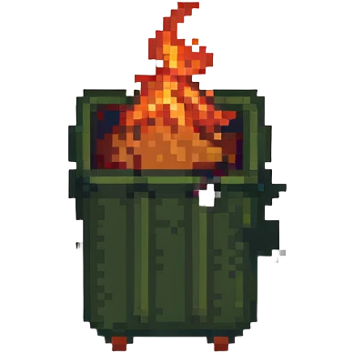 a dumpster on fire, pixel art style emoji
