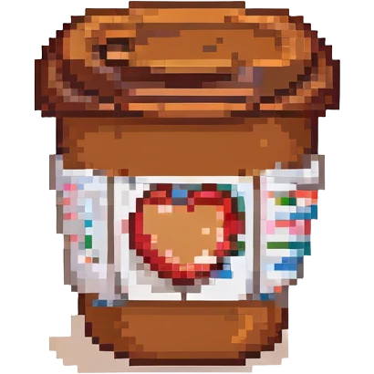 A coffee cup emoji with a red, brown, and white color theme emoji