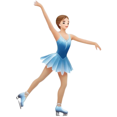 An icon showing a scenic ice rink with figure skater performing elegant moves under soft spotlight beams. Surrounded by audience stands and shimmering ice, the scene reflects harmony, grace, and the magic of figure skating. Transparent background included emoji
