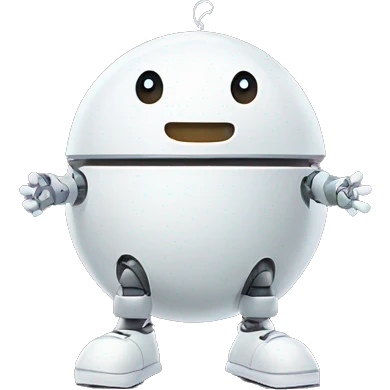 cute white floating spherical happy robot without arms nor legs with floating shopping bags emoji