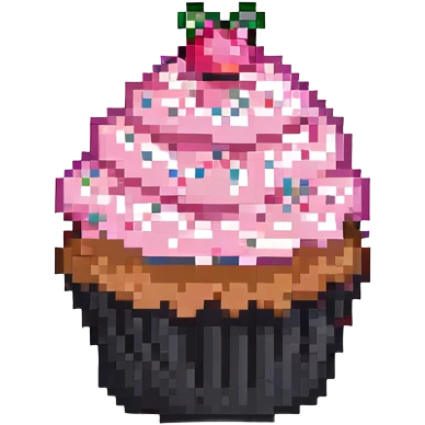pixel art cupcake with pink frosting and sprinkles emoji