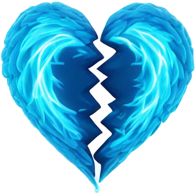 Blue glowing neon 2 halves of the heart emoji