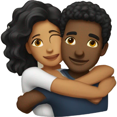 Black man and latin woman hugging emoji