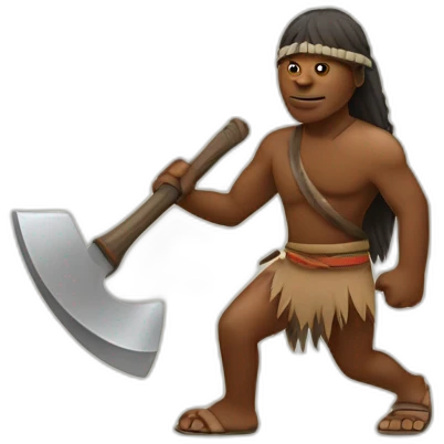 Aborigine with axe in a hand hunting emoji