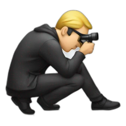 person crouching using a spy glass forward sticker