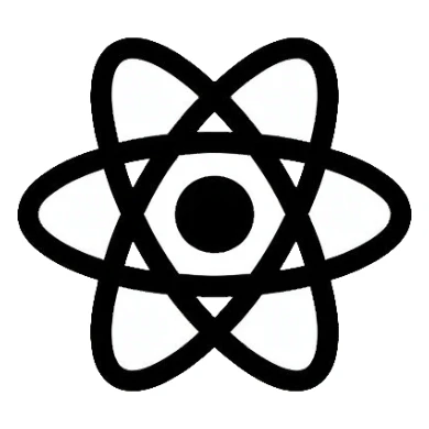 React JS logo, atom symbol with three elliptical orbits and a nucleus in the center sticker